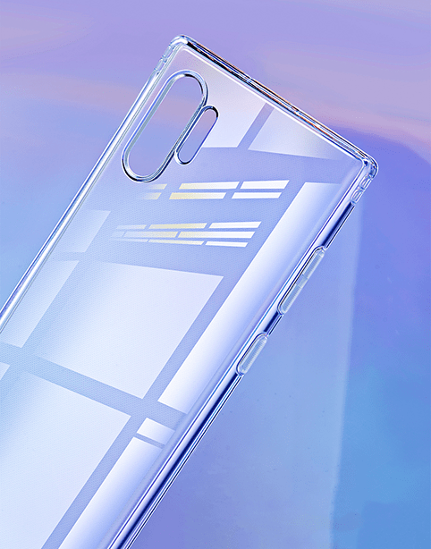 Transparent Baseus Simple Series TPU case for Samsung Galaxy Note 10+, showing its slim, anti-fall protective design.