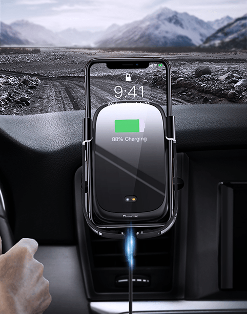 Baseus Rock-solid Electric Holder Fast Wireless Charger 10W Black