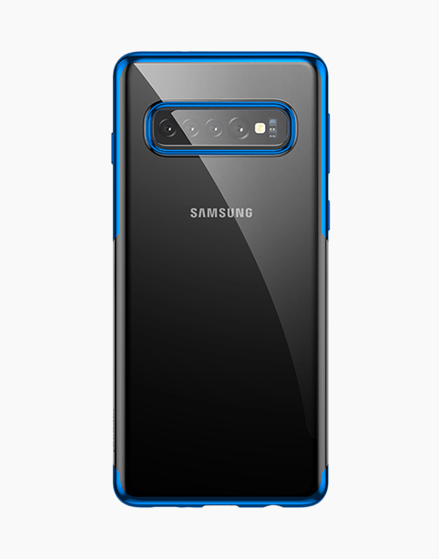 Transparent flexible phone case for Samsung S10 Plus by Baseus, featuring a shiny, slim design in T/Blue color.