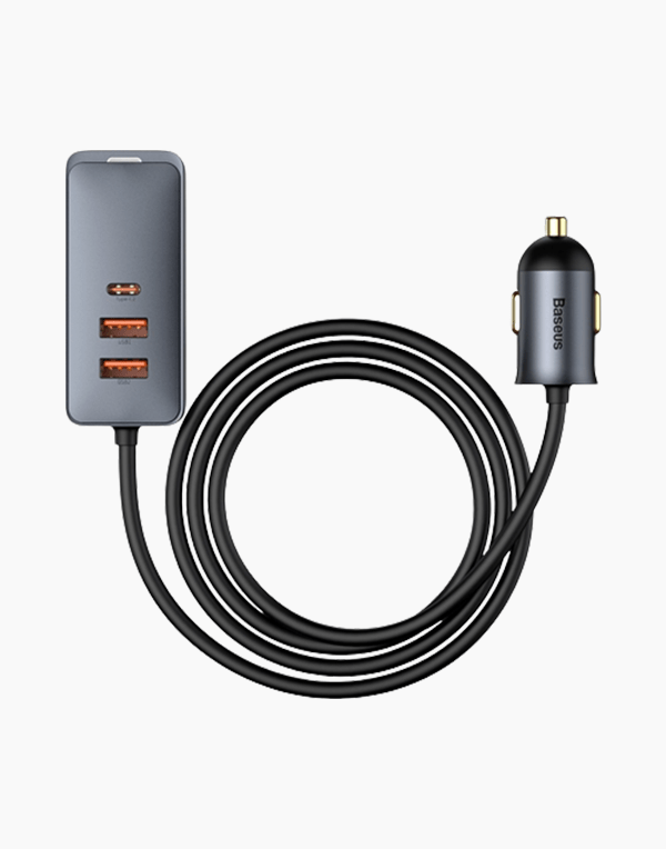 Baseus Share Together PPS multi-port Fast charging car charger with extension cord 120W 2U+2C Gray