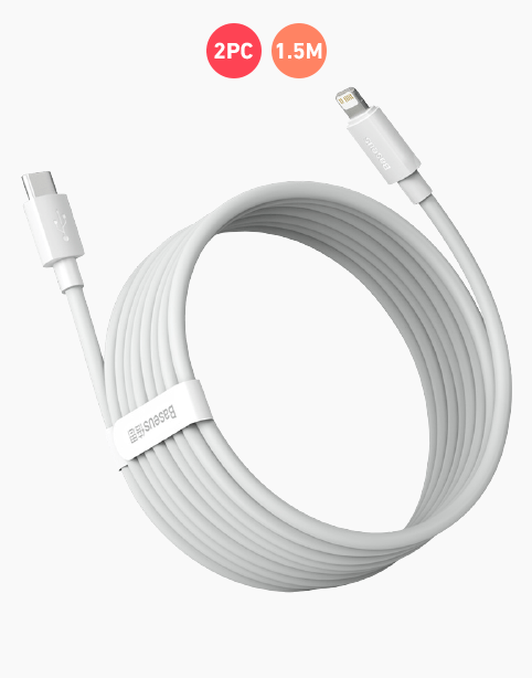 Baseus Simple Wisdom Data Cable Kit USB to iP PD 20W 2PCS 1.5m White