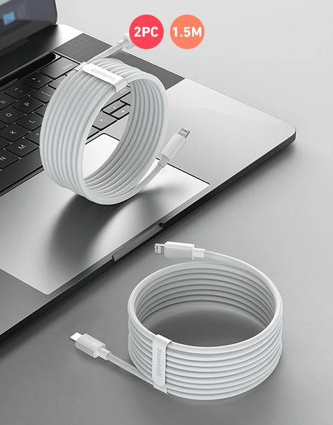 Baseus Simple Wisdom Data Cable Kit USB to iP PD 20W 2PCS 1.5m White