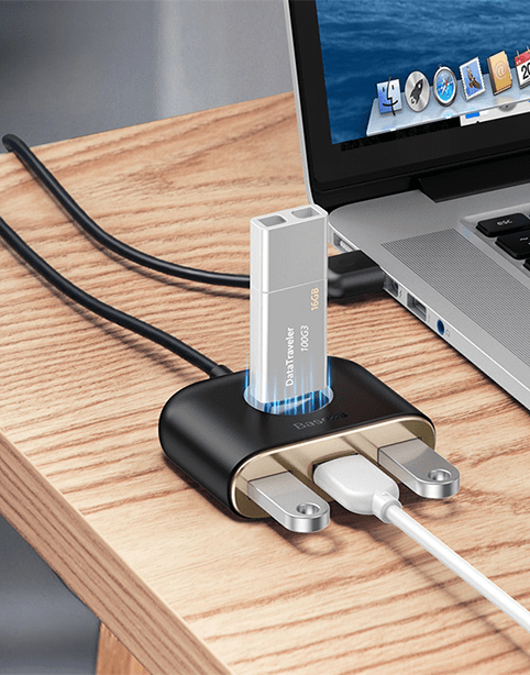 Baseus Square Round HUB USB3.0 To USB3*1+USB2*3+ Micro 1m Black