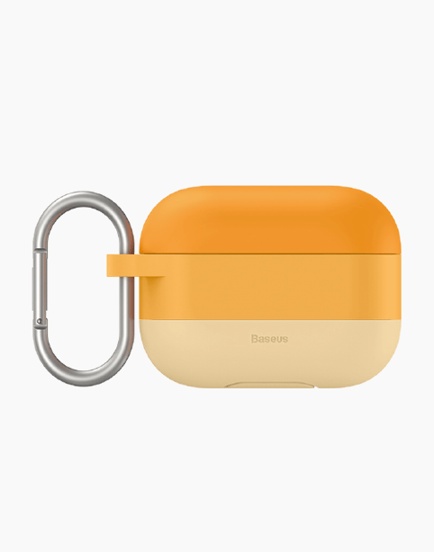 Baseus Cloud hook silicone protective case for AirPods Pro in orange, with textured surface and secure fit.