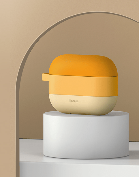 Baseus Cloud hook silica gel protective case for AirPods Pro in orange, featuring a durable, snug-fitting design.
