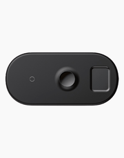 Baseus Smart 3-in-1 wireless charger in black for iPhone, Apple Watch, and AirPods with a sleek design.