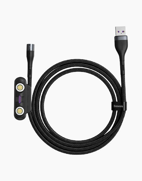 Baseus Zinc Magnetic 3 in 1 Safe 5A Fast Charging Data Cable 1m - Black