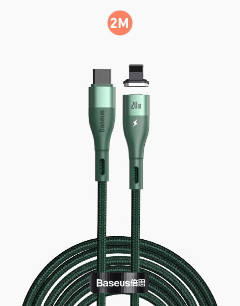 Baseus Zinc Magnetic Safe 20W PD Fast Cable Type-C To IP 2m - Green
