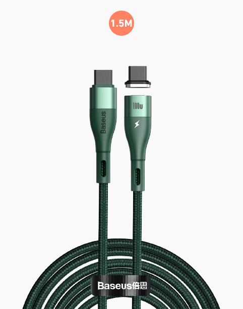 Baseus Zinc Magnetic Safe Super Fast Cable Type-C to C 100W 1.5m Green