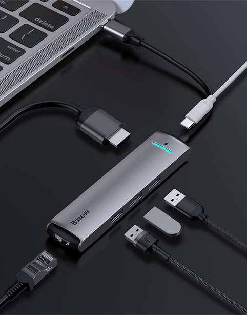 Baseus Mechanical Eye Six-in-one Smart HUB Docking Station - Grey