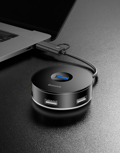 Baseus Round Box HUB Type-C+USB To USB3.0*1+USB2.0*3 Black