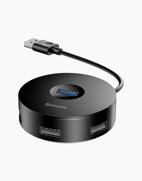 Baseus Round Box HUB USB To 4*USB Ports + Micro Power Port Black
