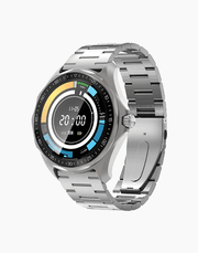 BlitzWolf BW-HL3 smartwatch with 1.3-inch full-touch display, silver metal band, health and fitness tracking features.