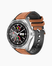 BlitzWolf BW-HL3 1.3-inch full touch smartwatch with brown strap, health and fitness tracking features.