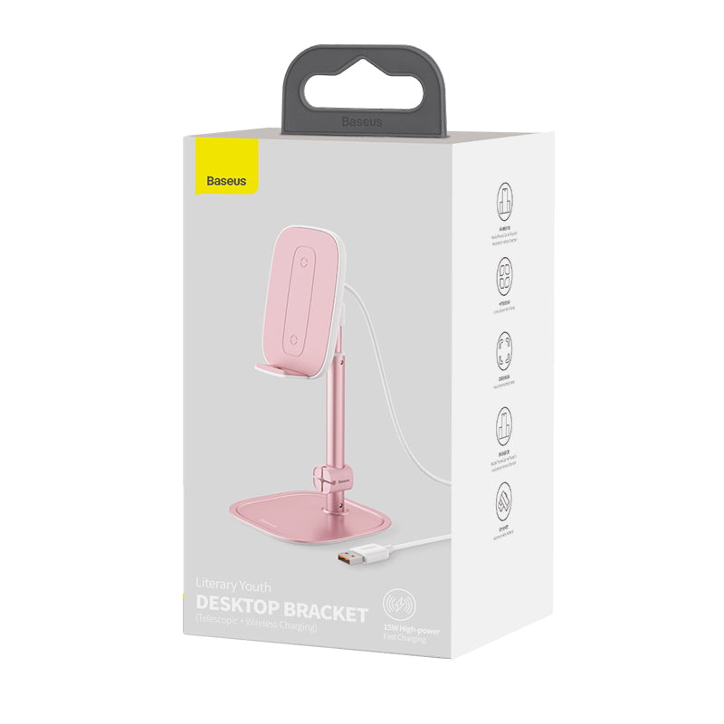 Baseus Literary Youth Desktop Bracket Fast Wireless Charging 15w Rose
