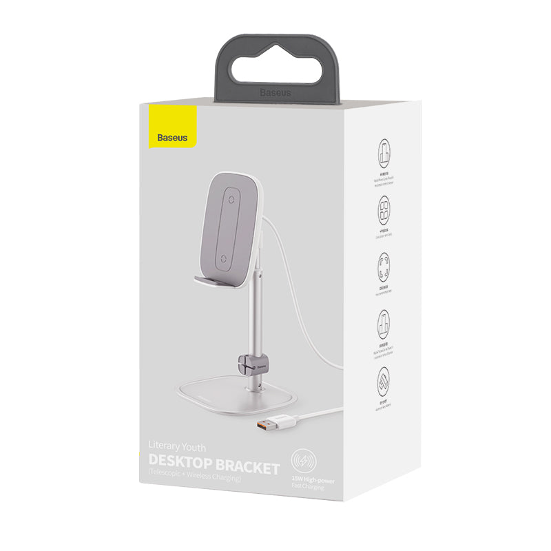 Baseus Literary Youth Desktop Bracket Fast Wireless Charging 15w Silver