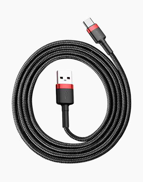 Cafule By Baseus Anti-Cut Cable, USB For Type-C QC 3.0 1M Black/Red