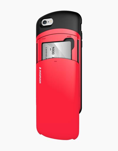 Red Smartkoshk iPhone 6+ Capsule Card case with card holder, shown on a white background.