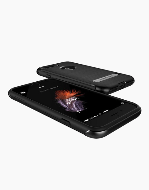 Black DUO Guard Series anti-shock case for iPhone 7 by Smartkoshk, featuring durable protection and sleek design.