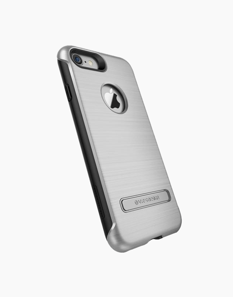 Silver DUO Guard Series anti-shock case by VRS Design for iPhone 7, showing the sleek protective design and textured surface.