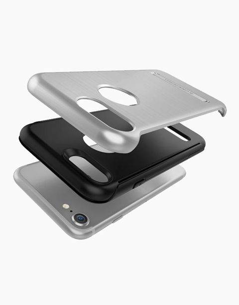 Smartkoshk DUO Guard Series iPhone 7 silver anti-shock case with dual-layer protection and precise cutouts.