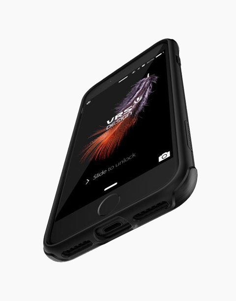 Black DUO Guard Series anti-shock case for iPhone 7 by VRS Design, featuring durable protection and sleek design.