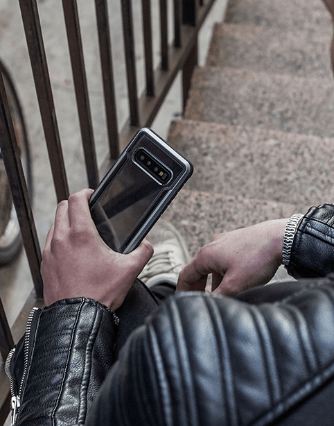 Smartkoshk Defense Shield case for Samsung Galaxy S10 Plus, black drop-tested protective case with 3M material and rugged design.