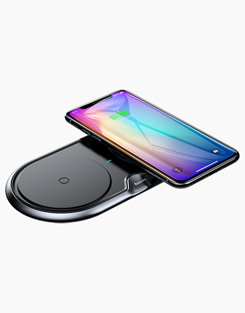 Dual Seat Qi Wireless Charger By Baseus ( Fast Charging Wireless ) Black