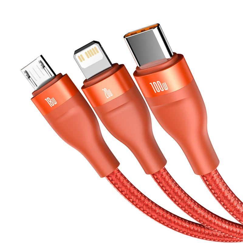 Baseus Flash Series 2 in 3 Fast Cable U+C to M+L+C 100W 1.2m Orange
