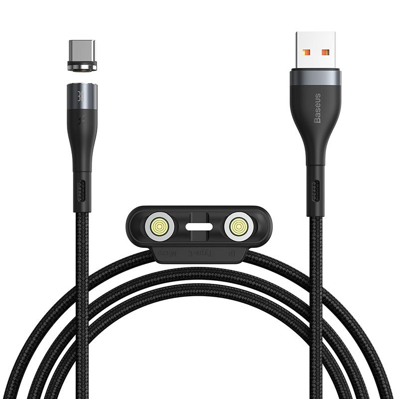 Baseus Zinc Magnetic 3 in 1 Safe Fast 3A Charging Data Cable 1m - Black