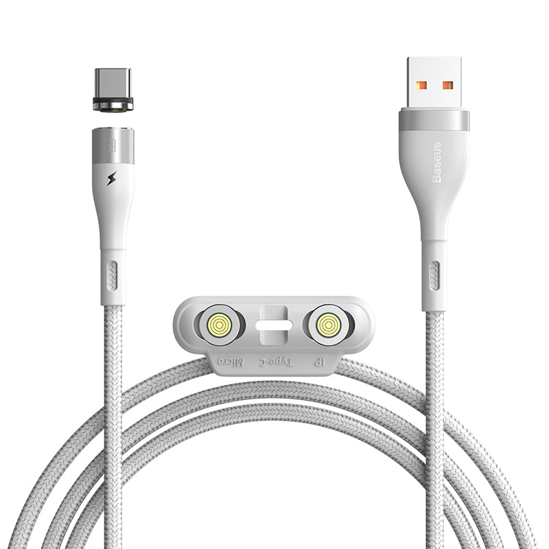 Baseus Zinc Magnetic 3 in 1 Safe Fast 3A Charging Data Cable 1m - White