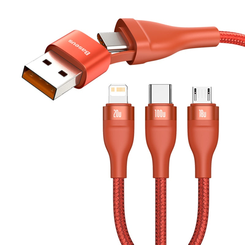 Baseus Flash Series 2 in 3 Fast Cable U+C to M+L+C 100W 1.2m Orange