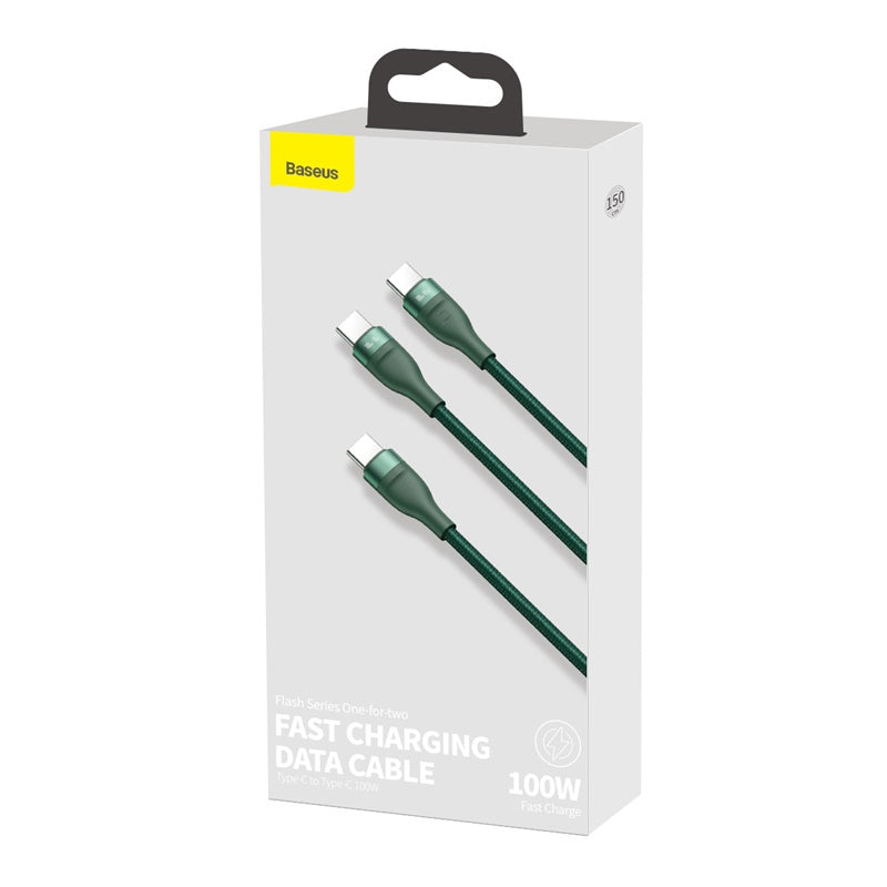 Baseus Flash Series 2 in 1 Fast Cable Type-C to C+C 100W 1.5m Green