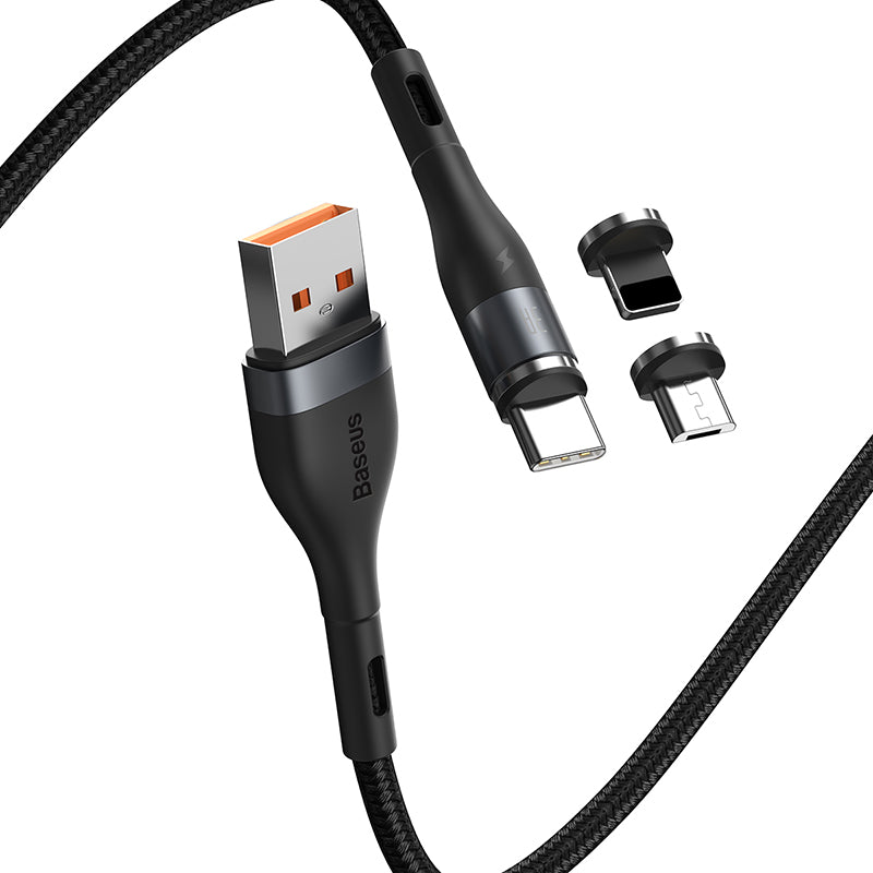 Baseus Zinc Magnetic 3 in 1 Safe Fast 3A Charging Data Cable 1m - Black