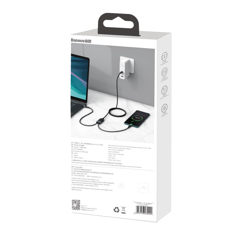 Baseus Flash Series 2 in 1 Fast Cable Type-C to C+C 100W 1.5m Black