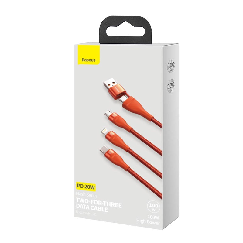 Baseus Flash Series 2 in 3 Fast Cable U+C to M+L+C 100W 1.2m Orange