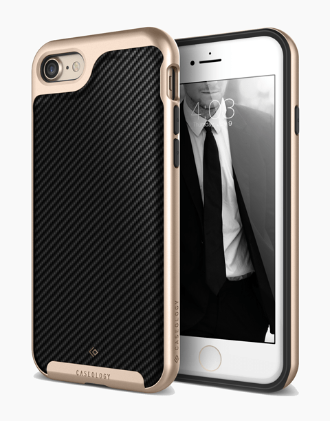 iPhone 7 | 8 Caseology Envoy Classic Rich Texture PU Leather Carbon Fiber Black / Gold