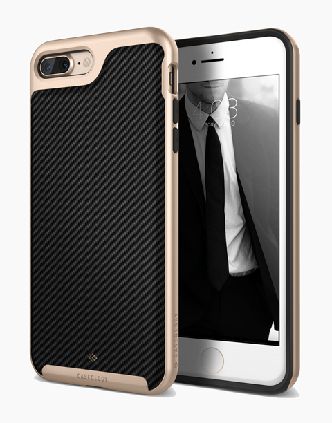 iPhone 7 Plus Caseology Envoy Classic Rich Texture PU Leather Carbon Fiber Black / Gold
