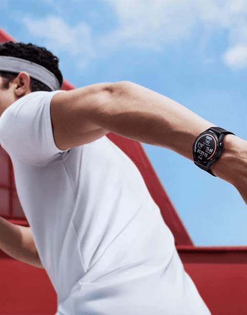 Huawei Watch GT 3 46mm smartwatch with brown band, showing support for calls, SpO2 monitoring, digital display.
