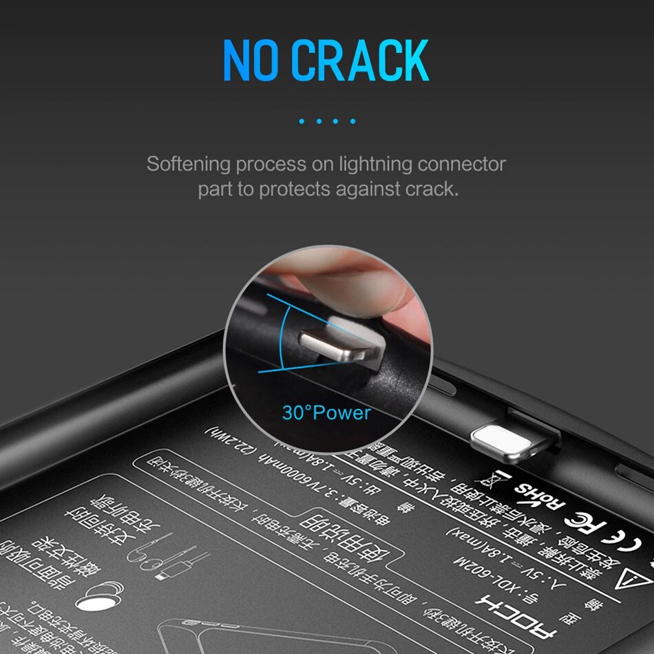 ROCK 6000mAh Power Bank Case for iPhone X | Xs , Ultra Slim External Backup Battery