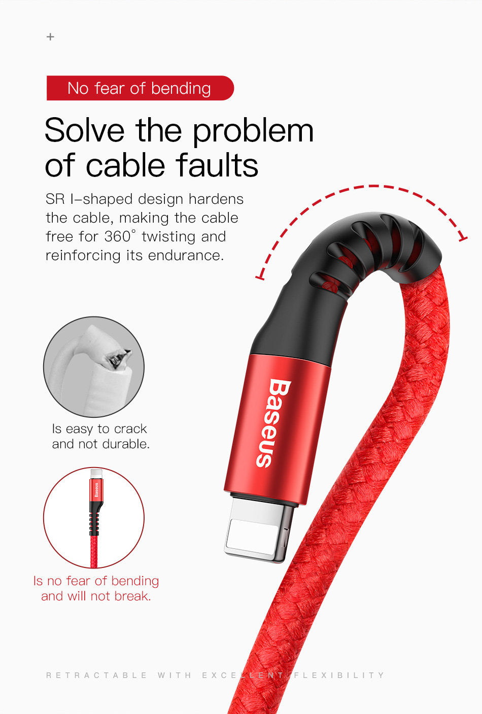 Fish Eye By Baseus Flexible Anti-Cut lightning Cable 1M Red
