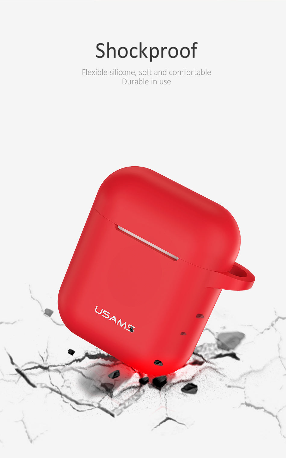 Usams AirPods Silicone Case + Anti Lost Strap + hook, Anti Shocks Black