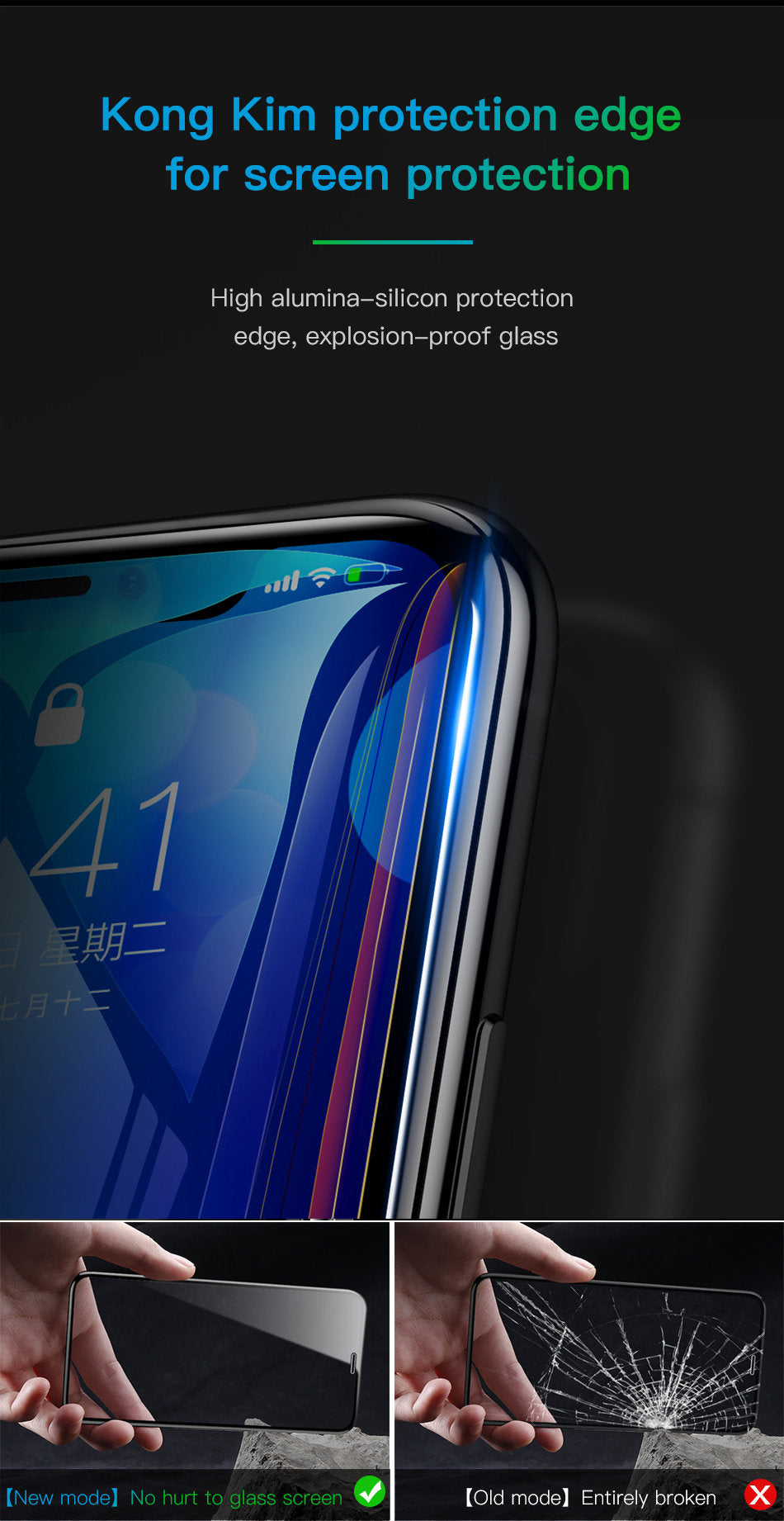Baseus Arc-surface anti-peeping tempered glass screen protector for iPhone X and Xs, 0.23mm thick, with privacy protection.