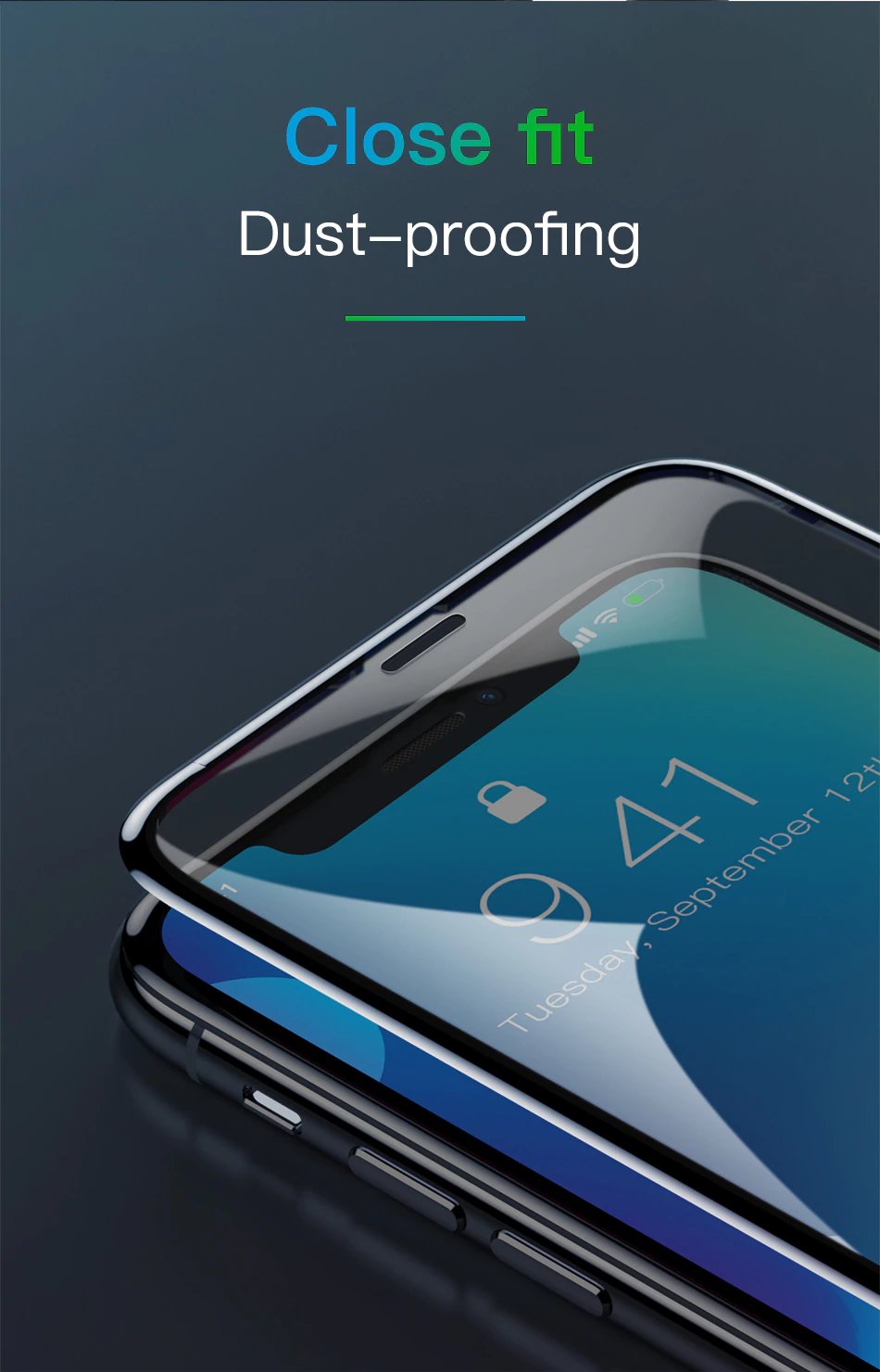 Baseus Arc-surface anti-peeping tempered glass screen protector for iPhone Xs Max, featuring 0.23mm thickness and sleek design.