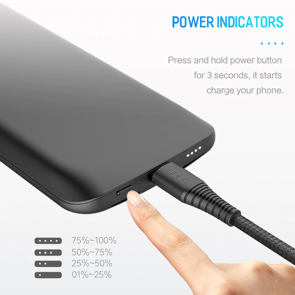 ROCK 6000mAh Power Bank Case for iPhone X | Xs , Ultra Slim External Backup Battery