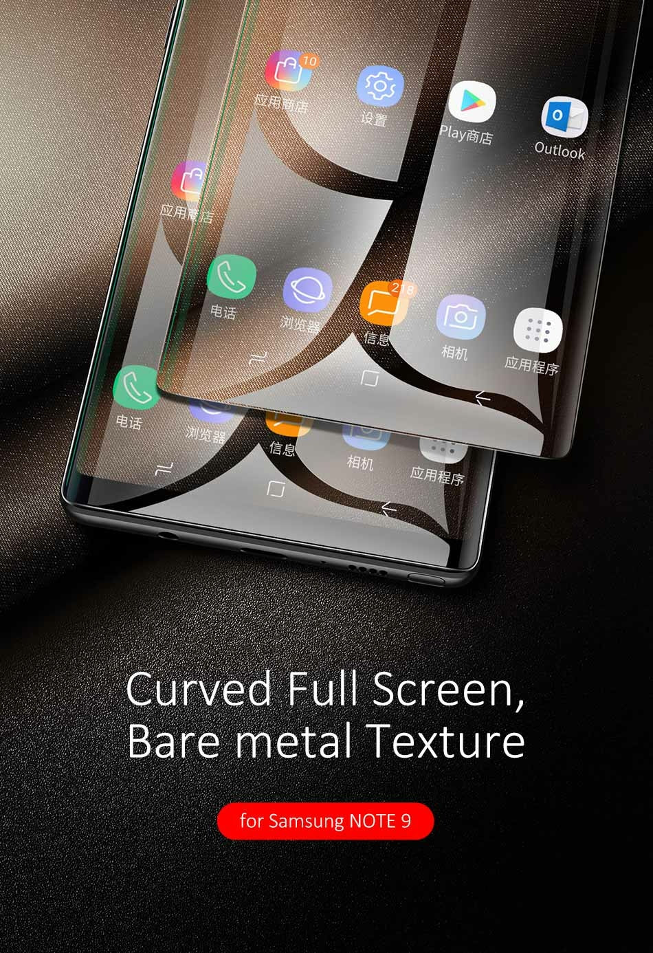 Usams 0.3mm Full Tempered Glass Screen Protector For Note 9 Black