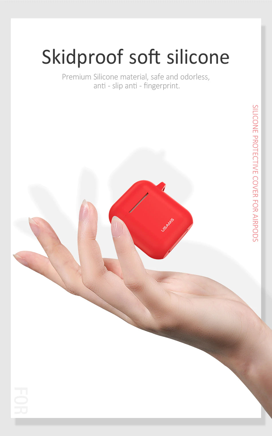 Usams AirPods Silicone Case + Anti Lost Strap + hook, Anti Shocks Black