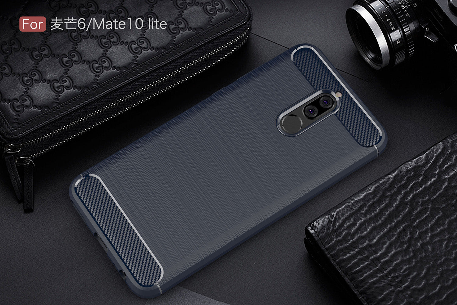 Blue Armor by iPaky flexible slim case for Huawei Mate 10 Lite, featuring a textured anti-fingerprint and shock-resistant design.