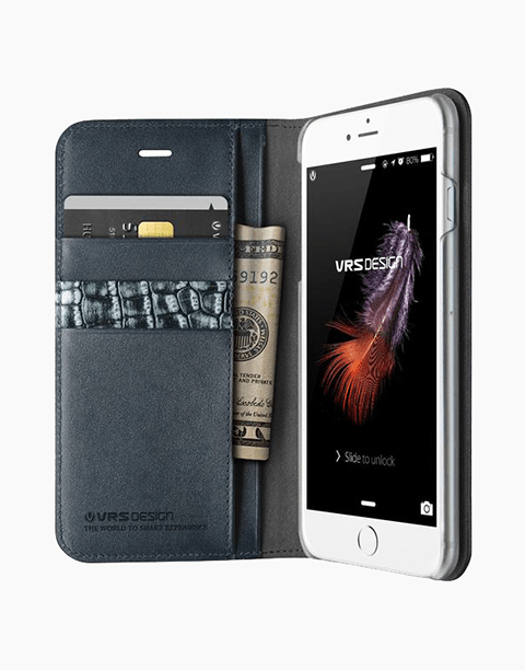 GENUINE CROCO DIARY SERIES Leather Case By VRS Design For iPhone 7 | 8 - Blue