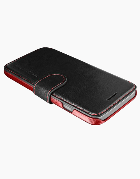 Black layered leather case for iPhone 7 and 8 by VRS Design, featuring a sleek, textured leather finish and precise cutouts.